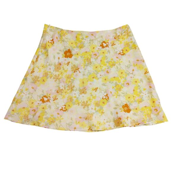 Rumor A-Line Mini Skirt High Waist Floral Print Yellow Multicolor Womens Size 10 - Picture 5 of 10